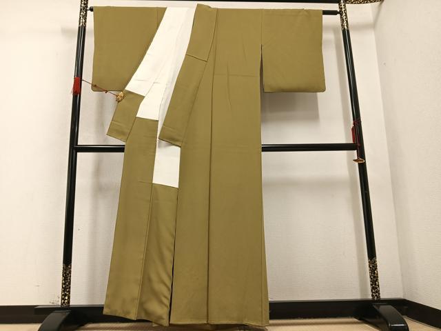 平和屋着物●上質な色無地　油色　正絹　逸品　AABD3417ph