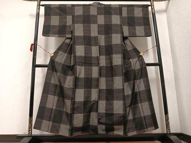 平和屋着物●上質な紬 市松文様 正絹 逸品 AABD3418ph