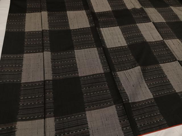 平和屋着物●上質な紬 市松文様 正絹 逸品 AABD3418ph