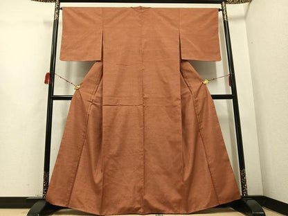 平和屋着物●上質な紬 色無地 繻色 正絹 逸品 AABD3419ph