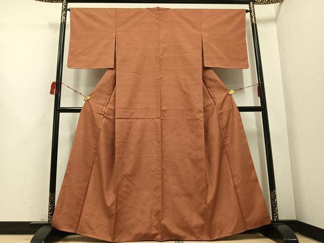 平和屋着物●上質な紬 色無地 繻色 正絹 逸品 AABD3419ph