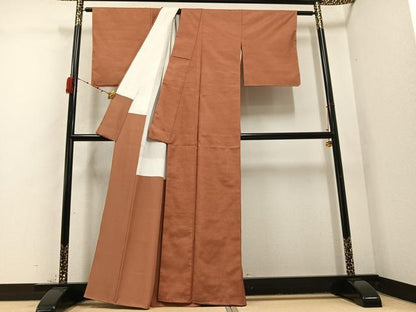 平和屋着物●上質な紬 色無地 繻色 正絹 逸品 AABD3419ph