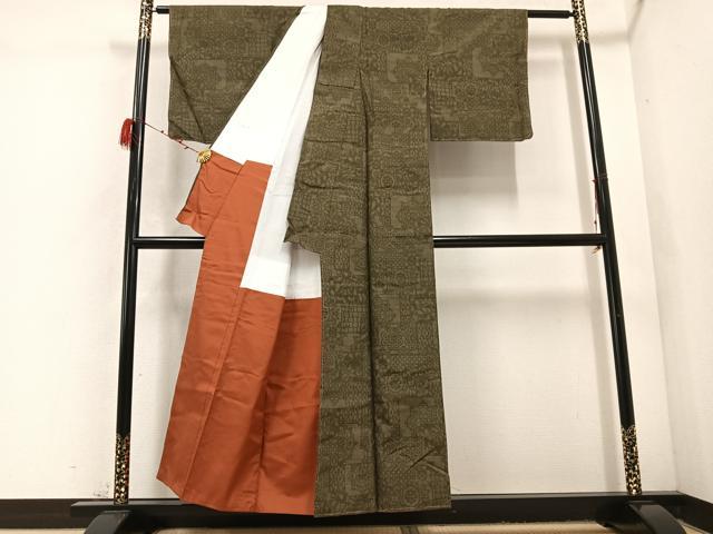 平和屋着物●結城紬　100亀甲　草花文　正絹　逸品　未使用　AABH7153cs