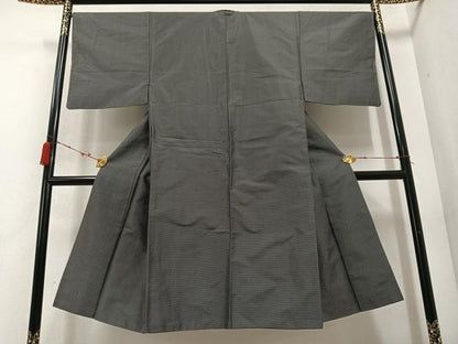 平和屋着物●男性　紬　アンサンブル　亀甲絣　黒地　正絹　逸品　AABD3424ph