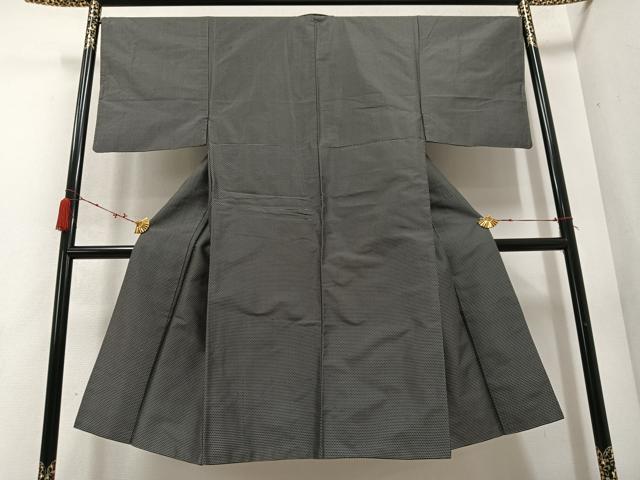 平和屋着物●男性　紬　アンサンブル　亀甲絣　黒地　正絹　逸品　AABD3424ph