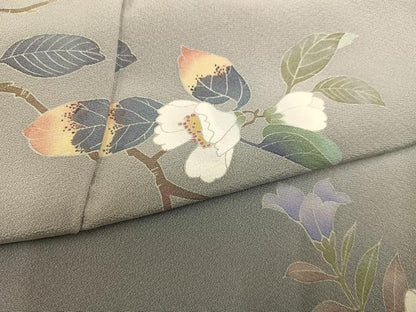 平和屋着物●十日町友禅作家　一梗　訪問着　枝花文　暈し染め　正絹　逸品　AABD3430ph