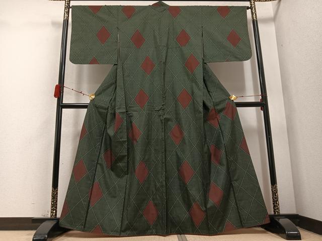 平和屋着物○本場大島紬 一元絣 菱文 正絹 逸品 AABD3436ph