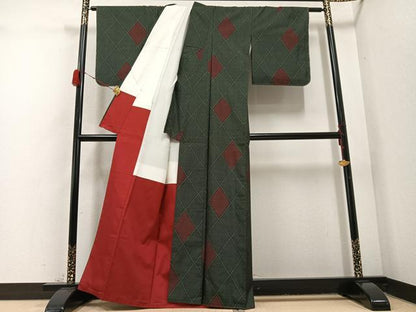 平和屋着物●本場大島紬　一元絣　菱文　正絹　逸品　AABD3436ph