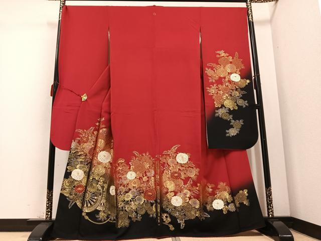 平和屋着物●豪華振袖 駒刺繍 寿光織 菊文 暈し染め 金銀糸 正絹 逸品 AABD3437ph