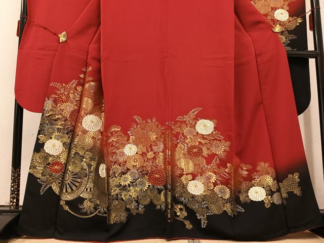 平和屋着物●豪華振袖 駒刺繍 寿光織 菊文 暈し染め 金銀糸 正絹 逸品 AABD3437ph