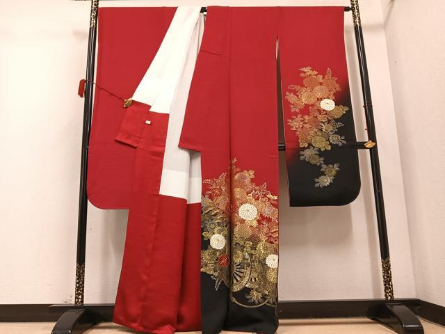 平和屋着物●豪華振袖 駒刺繍 寿光織 菊文 暈し染め 金銀糸 正絹 逸品 AABD3437ph