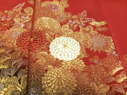 平和屋着物●豪華振袖 駒刺繍 寿光織 菊文 暈し染め 金銀糸 正絹 逸品 AABD3437ph