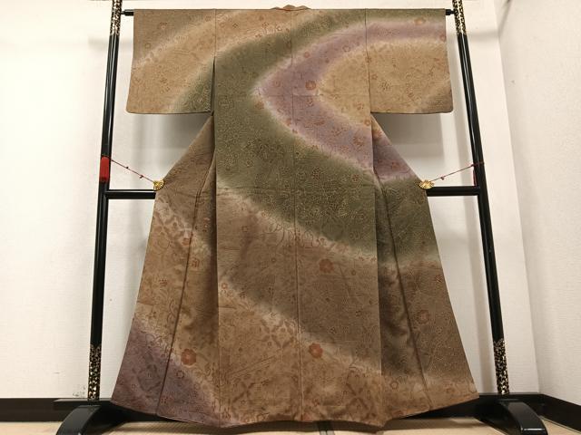 平和屋着物●訪問着 草花文 暈し染め 金彩 正絹 逸品 AABD3440ph