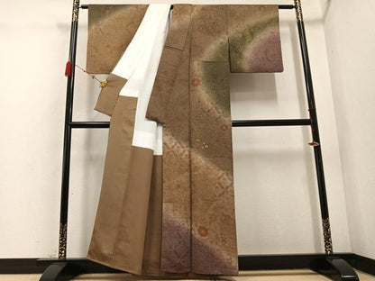 平和屋着物●訪問着 草花文 暈し染め 金彩 正絹 逸品 AABD3440ph