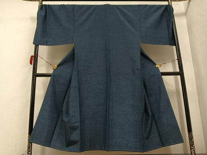 平和屋着物●男性 紬 色無地 藍鉄色 正絹 逸品 未使用 AABD3444ph