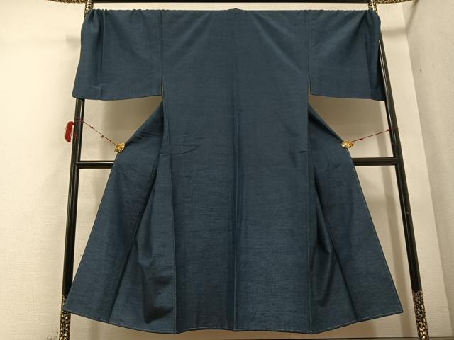 平和屋着物●男性 紬 色無地 藍鉄色 正絹 逸品 未使用 AABD3444ph