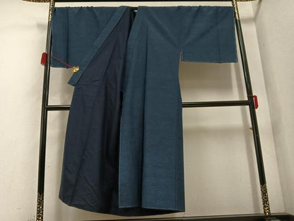 平和屋着物●男性 紬 色無地 藍鉄色 正絹 逸品 未使用 AABD3444ph