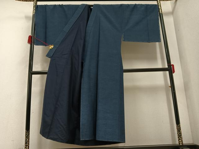 平和屋着物●男性 紬 色無地 藍鉄色 正絹 逸品 未使用 AABD3444ph