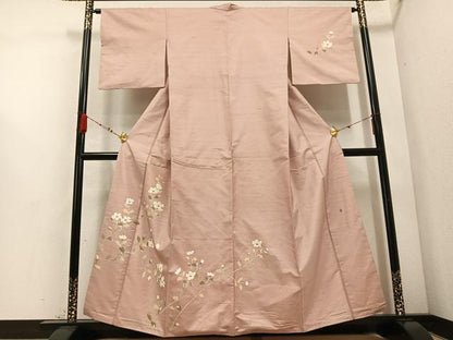 平和屋着物●訪問着 友禅作家物 紬地 枝花文 正絹 逸品 AABD3454ph