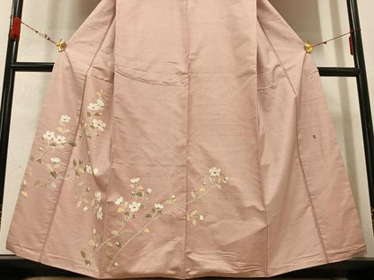 平和屋着物●訪問着 友禅作家物 紬地 枝花文 正絹 逸品 AABD3454ph