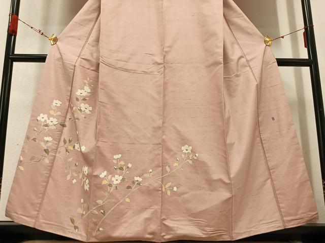 平和屋着物●訪問着 友禅作家物 紬地 枝花文 正絹 逸品 AABD3454ph