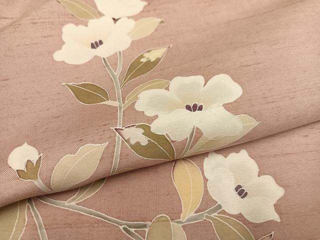 平和屋着物●訪問着 友禅作家物 紬地 枝花文 正絹 逸品 AABD3454ph