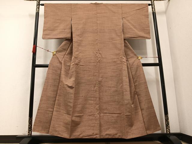 平和屋着物●上質な紬　色無地　焦香色　正絹　逸品　AABD3459ph