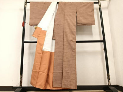 平和屋着物●上質な紬　色無地　焦香色　正絹　逸品　AABD3459ph