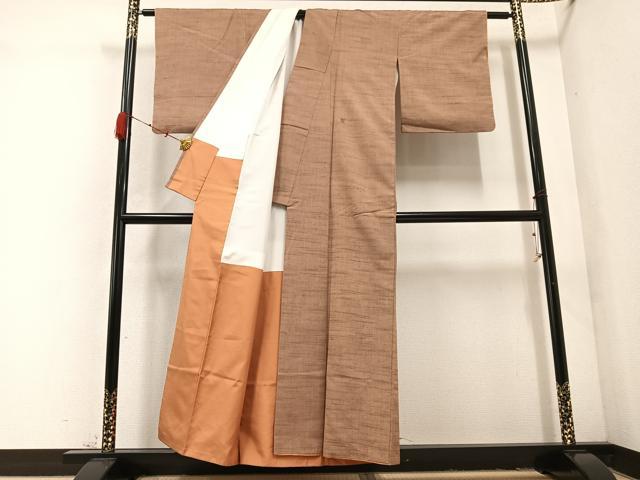平和屋着物●上質な紬　色無地　焦香色　正絹　逸品　AABD3459ph