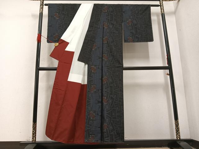 平和屋着物●本場大島紬 色紙花文 正絹 逸品 未使用 AABD3471ph