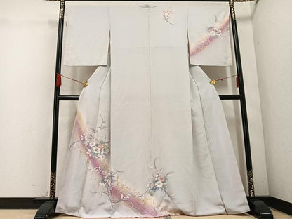 平和屋着物●訪問着　草花文　暈し染め　金銀彩　正絹　逸品　AABD3473ph