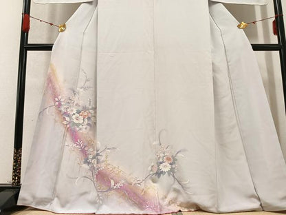 平和屋着物●訪問着　草花文　暈し染め　金銀彩　正絹　逸品　AABD3473ph