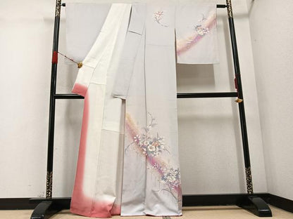 平和屋着物●訪問着　草花文　暈し染め　金銀彩　正絹　逸品　AABD3473ph