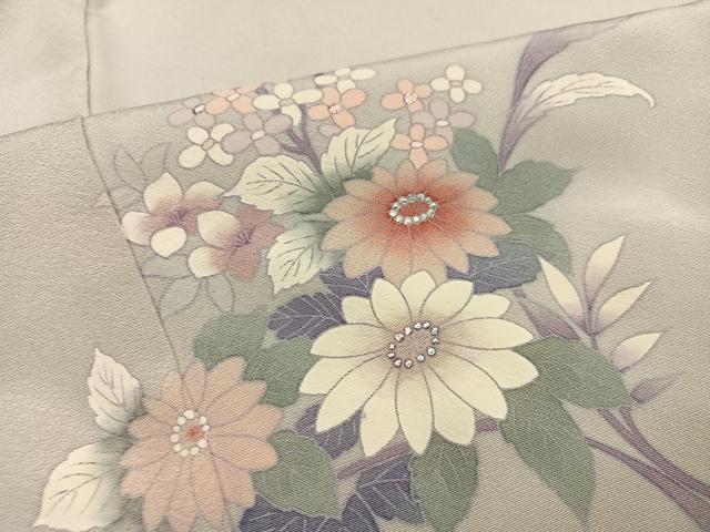 平和屋着物●訪問着　草花文　暈し染め　金銀彩　正絹　逸品　AABD3473ph
