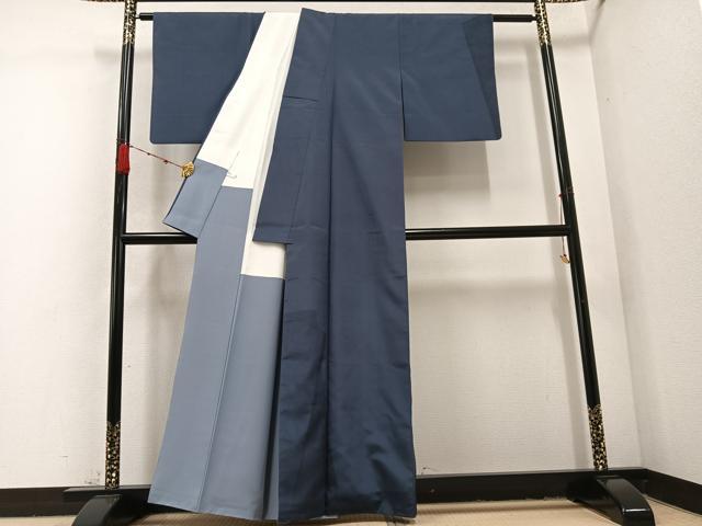 平和屋着物●染色作家　寺島利男　訪問着　紬地　ろうけつ染め　草木文　正絹　逸品　AABD3474ph