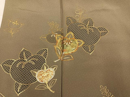 平和屋着物●訪問着　駒刺繍　橘　金銀彩　正絹　逸品　AABD3480ph