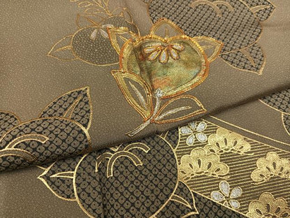 平和屋着物●訪問着　駒刺繍　橘　金銀彩　正絹　逸品　AABD3480ph