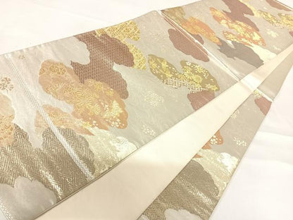 平和屋着物◎六通柄袋帯　吉祥花文　金銀糸　正絹　逸品　AABD3488yx