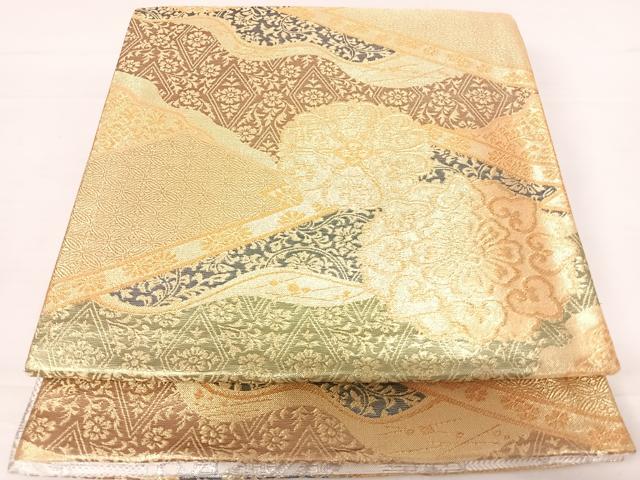 平和屋着物◎両面六通柄袋帯　正倉院花文　金銀糸　正絹　逸品　AABD3497yx