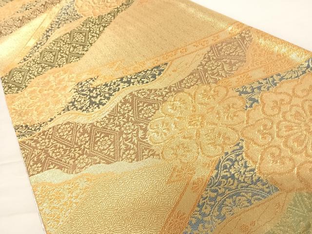 平和屋着物◎両面六通柄袋帯　正倉院花文　金銀糸　正絹　逸品　AABD3497yx