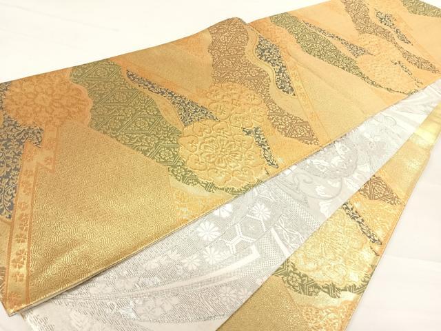 平和屋着物◎両面六通柄袋帯　正倉院花文　金銀糸　正絹　逸品　AABD3497yx