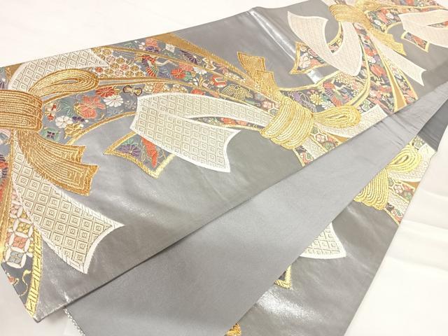 平和屋着物◎六通柄袋帯　唐織　束ね熨斗吉祥文　金銀糸　正絹　逸品　AABD3501yx
