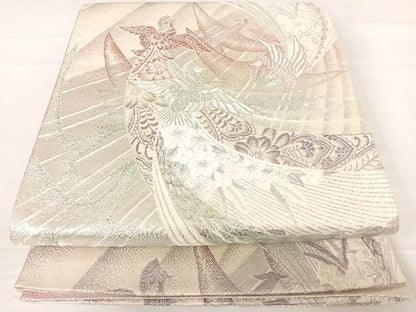 平和屋着物◎六通柄袋帯 唐織 孔雀花文 銀糸 正絹 逸品 AABD3506yx