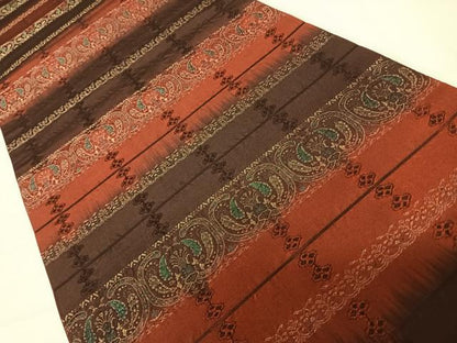 平和屋着物◎全通柄袋帯 しじら織 横段洋花文 金糸 正絹 逸品 AABD3509yx