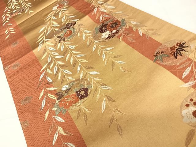 平和屋着物◎六通柄袋帯　唐織　枝垂れ花文　金糸　正絹　逸品　AABD3510yx
