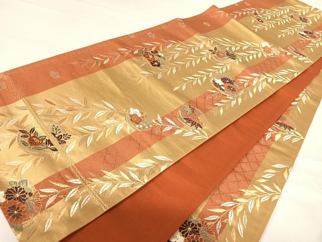 平和屋着物◎六通柄袋帯　唐織　枝垂れ花文　金糸　正絹　逸品　AABD3510yx