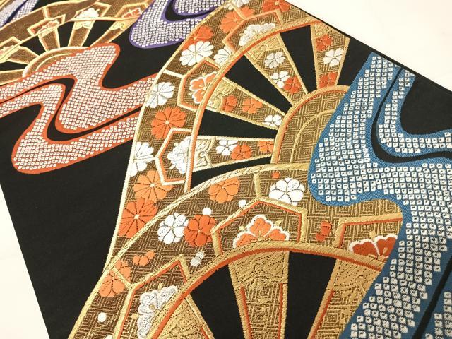 平和屋着物◎六通柄袋帯 唐織 秀華煌輝文 黒地 金銀糸 正絹