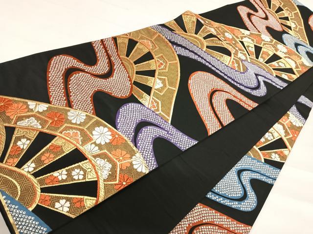 平和屋着物◎六通柄袋帯 唐織 秀華煌輝文 黒地 金銀糸 正絹