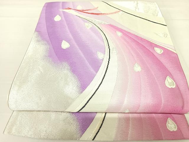 平和屋着物◎六通柄袋帯　唐織　孔雀文　銀糸　正絹　逸品　AABD3516yx