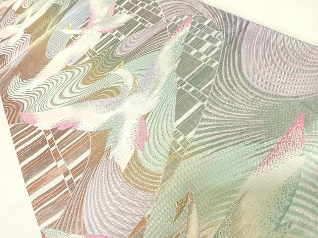 平和屋着物◎六通柄袋帯　流水飛鳥文　金銀糸　正絹　逸品　AABD3517yx